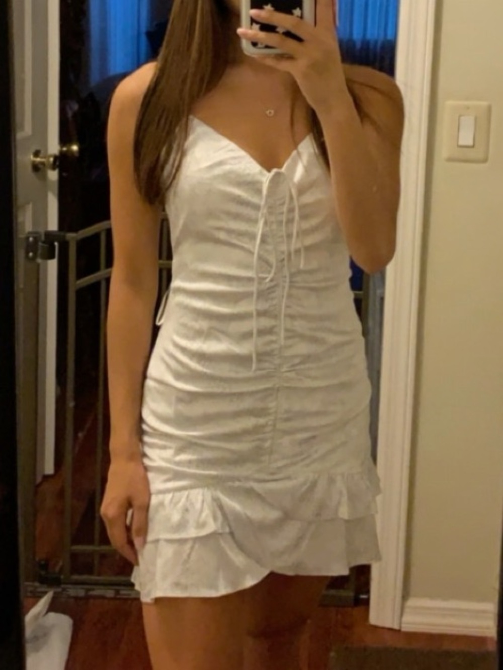 Lioness White Snake Print Mini Ruffle Dress